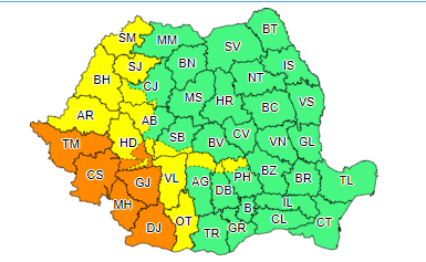 Cod galben și cod portocaliu de furtuni