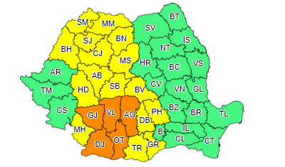 Cod galben și cod portocaliu de furtuni