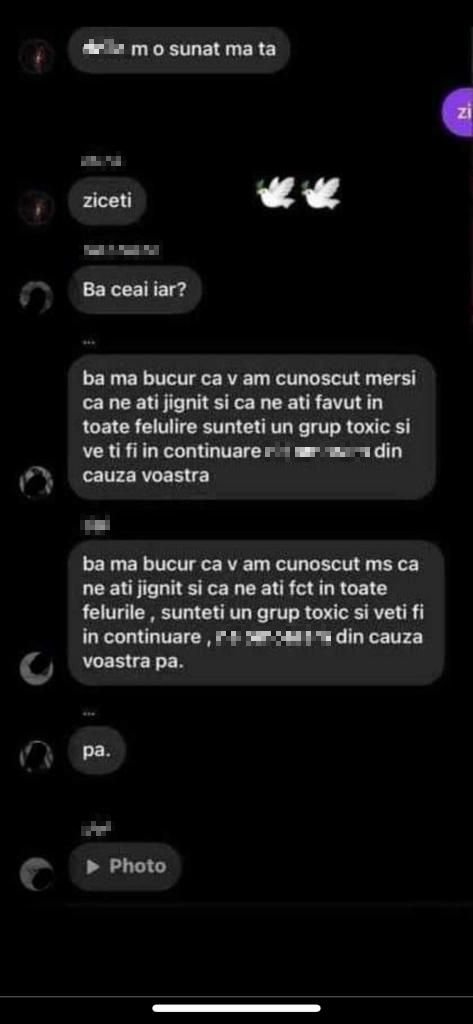 Mesajul postat pe un grup de Whatsapp de cele două fete