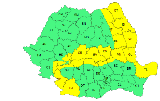 Alertă meteo ANM Cod Galben