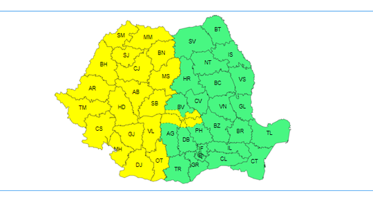 Cod galben de vânt până marți, 2 aprilie