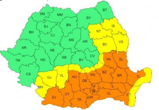Cod portocaliu în România, de luni 10 iunie până marți 11 iunie sursa foto: ANM
