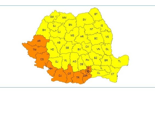 Miercuri, cod portocaliu în București și alte județe