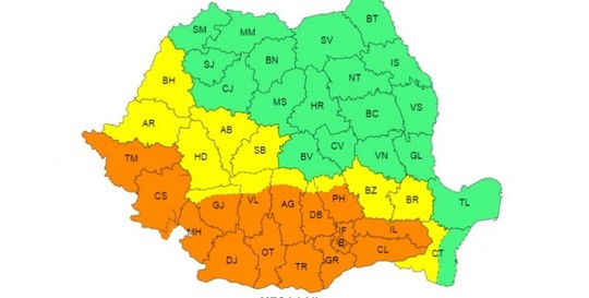 Avertismentul ANM la nivel național: 