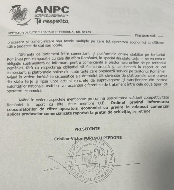 Schimbare în magazine ordin ANPC