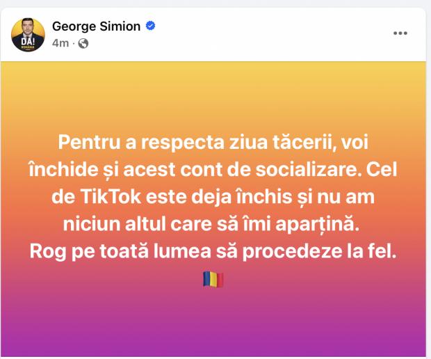 George Simion și-a închis singur contul de TikTok și Facebook, anunțând asta oficial! Susținătorii săi au lansat însă mesaje că i-au fost șters de altcineva
