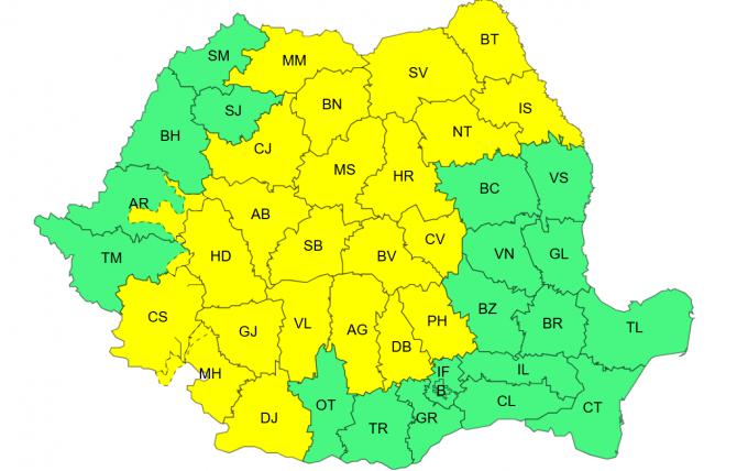 Cod galben de furtuni puternice - marțiFoto: meteoromania.ro