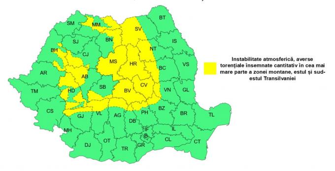 Cod galben de vreme severăFoto: Administrația Națională de Meteorologie
