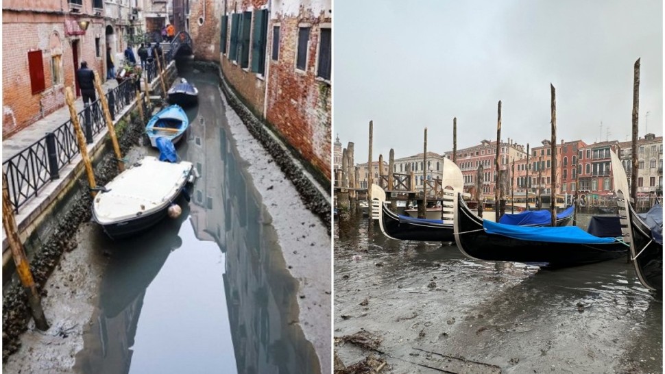Imaginile dezastrului în Veneția. Gondolele trase pe dreapta canalele secate | VIDEO