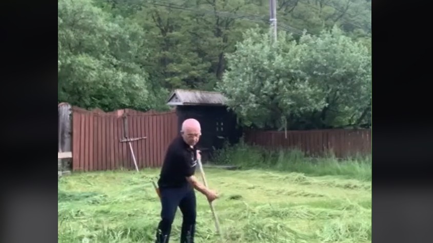 Emil Boc primarul Clujului vedetă pe TikTok în timp ce dă cu coasa Vrei să arzi niște calorii și să îți faci un abdomen plat | VIDEO