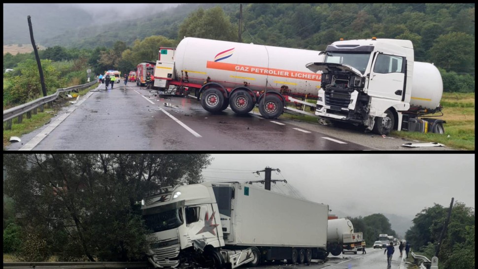 Accident pe Valea Oltului O cisternă cu GPL și un TIR s-au ciocnit. Cisterna aparține firmei Flags implicată în explozia de la Crevedia  | FOTO UPDATE