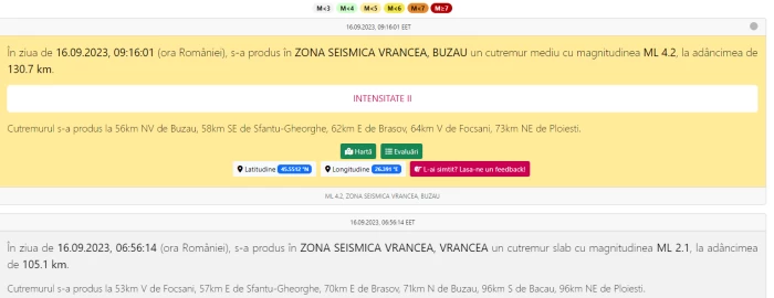 Cutremure în România sâmbătă dimineața