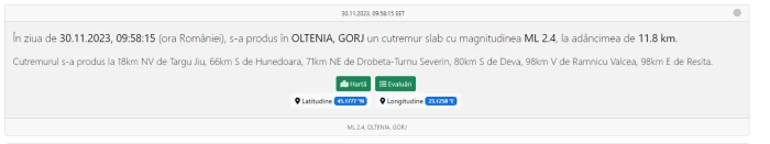 Cutremur în Gorj