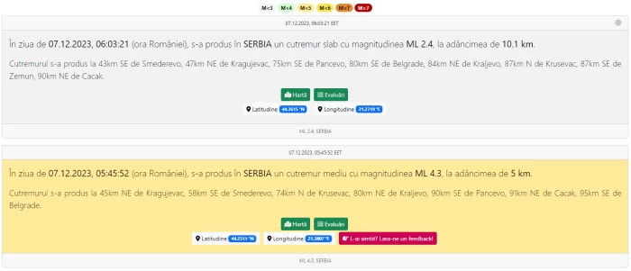 Cutremure în Serbia