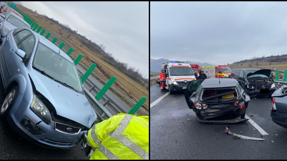 Accident auto pe Autostrada A1 în județul Sibiu Șase mașini s-au ciocnit. Zi cu peripeții în traficul din România duminică FOTO