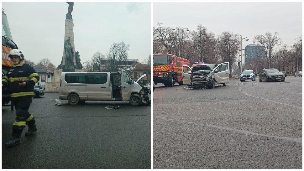 Accident auto în București în zona Aviatorilor Două mașini s-au ciocnit una a fost serios avariată. Intersecția este blocată FOTO și VIDEO