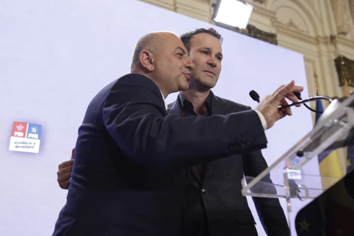 Conferinta de presa comuna a liderilor PSD si PNL alaturi de candidatul acestora la PMB, Catalin Cirstoiu, in Bucuresti, 20 martie 2024.