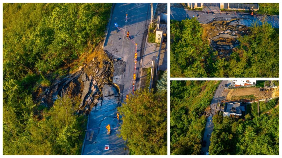 O stradă din Cluj s-a surpat. Alunecare de teren gravă autoritățile sunt în alertă