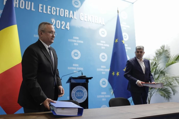 Liderii PSD si PNL depun semnaturile pentru alegerile europarlamentare la sediul BEC, in Bucuresti, 5 aprilie 2024.