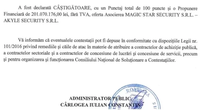 Contract atribuire 201 milioane de lei