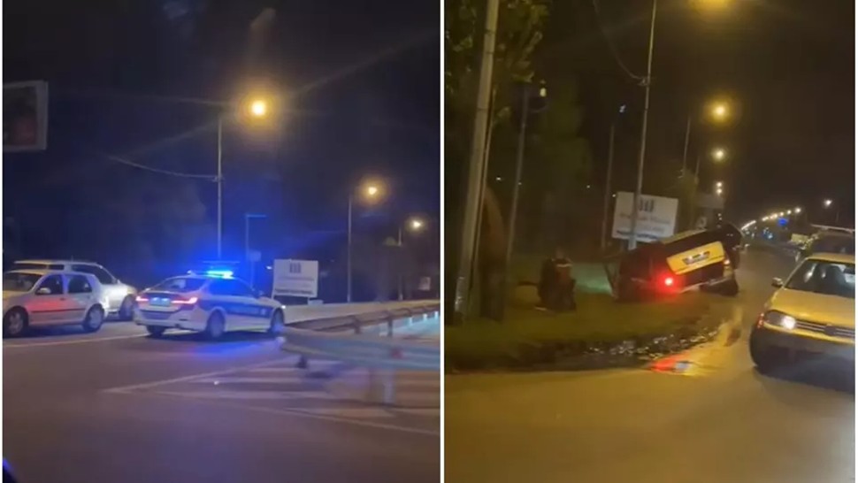 VIDEO. Migranți opriți cu focuri de armă de polițiștii din Timișoara. Mașina în care se aflau s-a oprit în șanț