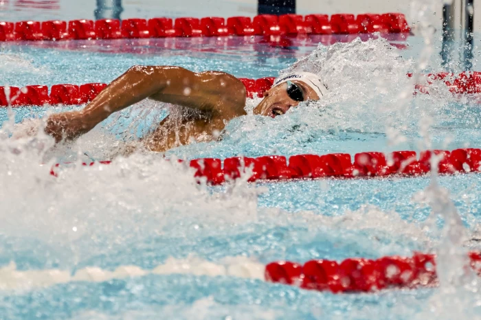 Festivitatea de premiere pentru proba de înot 200 m liber castigata de David Popovici, la Jocurile Olimpice din Paris 2024, 29 iulie 2024. Inquam Photos / Colette Rochefort