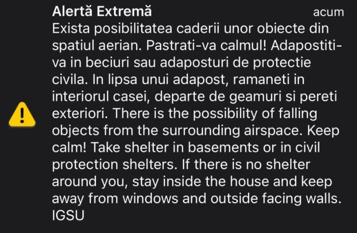 Mesaj RO-ALERT Tulcea
