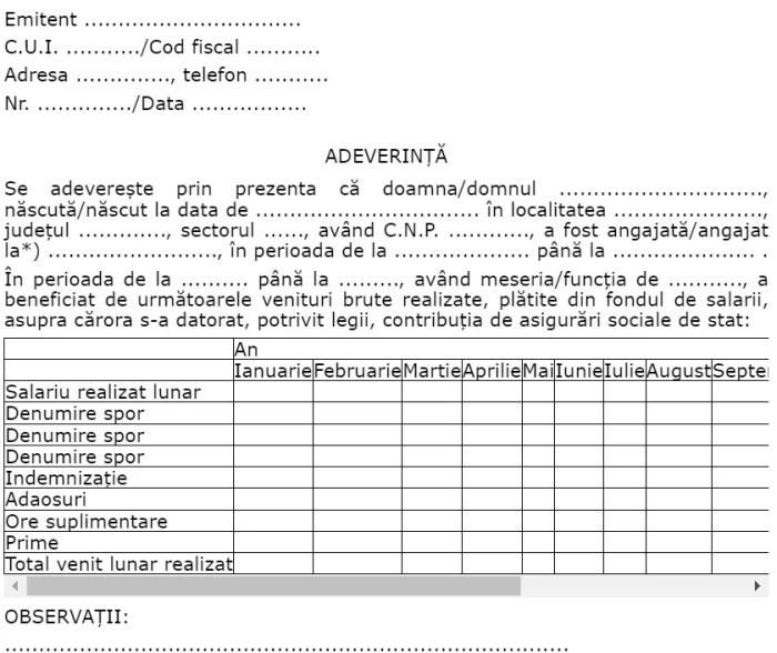 Adeverința pensie