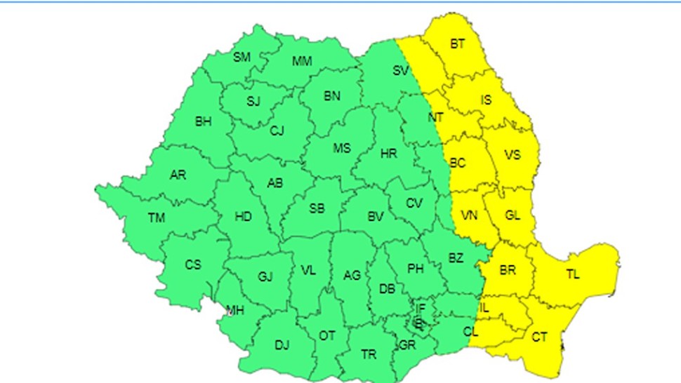 Alertă meteo ANM Cod galben de vânt puternic pentru 13 județe. Vântul va atinge 70 de kilometri la rafală HARTĂ