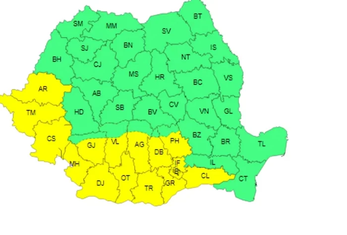 ANM a emis Cod galben de caniculă pentru 15 județe