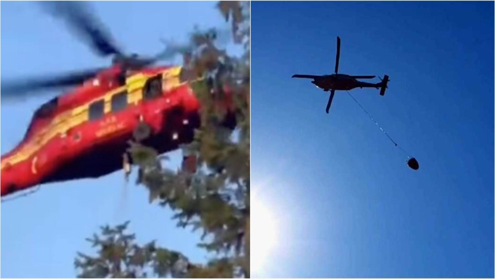 Incendiile de pădure din Băile Olănești și Prahova stinse cu două elicoptere Black Hawk. Pompierii au aruncat aproape 200 de tone de apă
