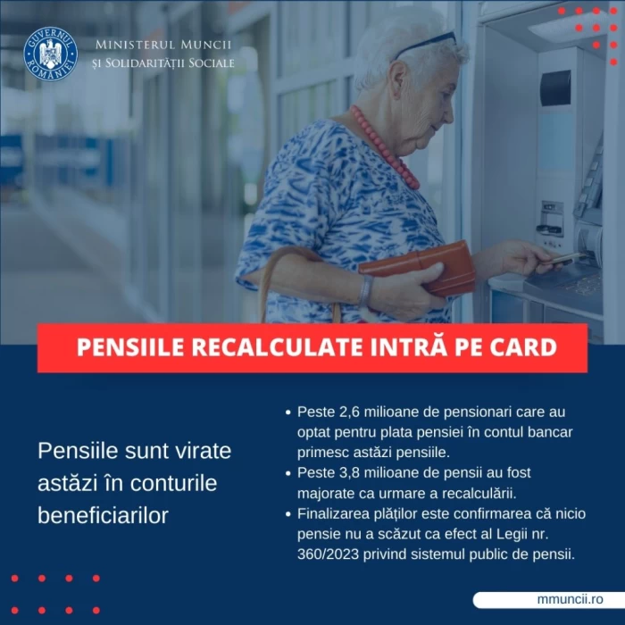 Pensiile recalculate sunt virate astăzi în conturile seniorilor! Simona Bucura Oprescu, ministrul Muncii, a confirmat: