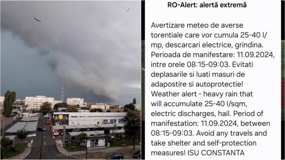 Mesaje RO-Alert pentru locuitorii orașului Constanța din cauza ploilor torențiale Vremea rea face prăpăd pe litoral