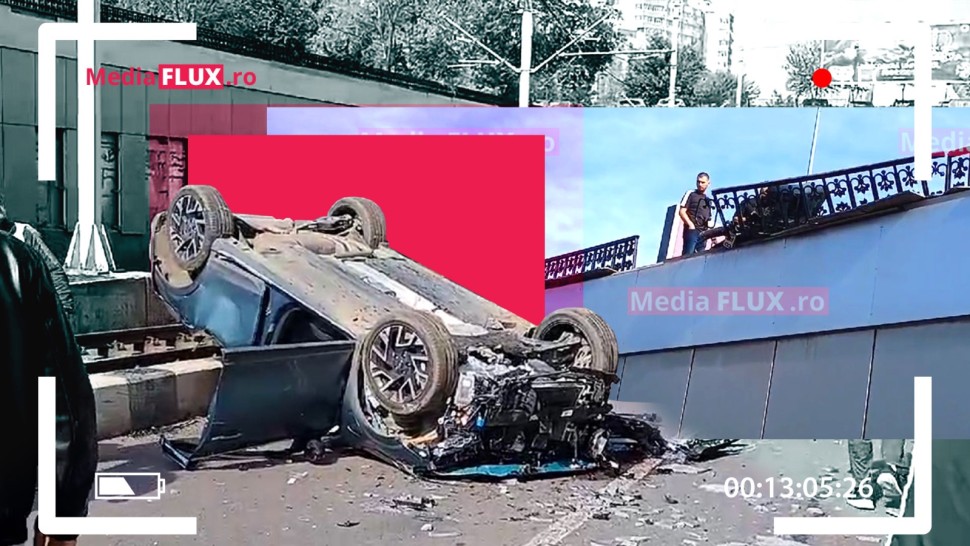 Accident grav la Pasajul Lujerului O mașină a plonjat de pe șosea în pasaj blocând linia de tramvai FOTO și VIDEO UPDATE