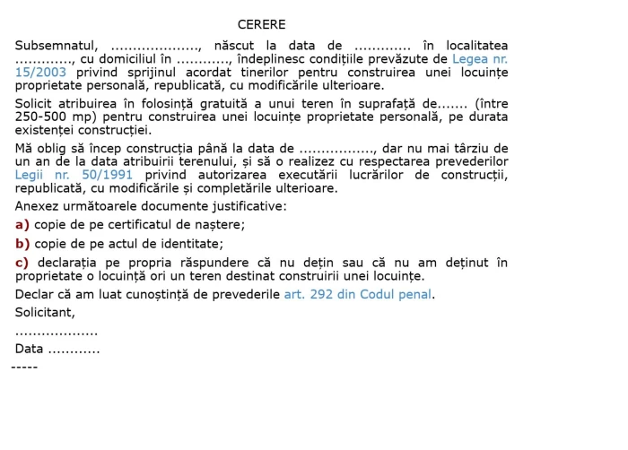 Cerere teren gratuit