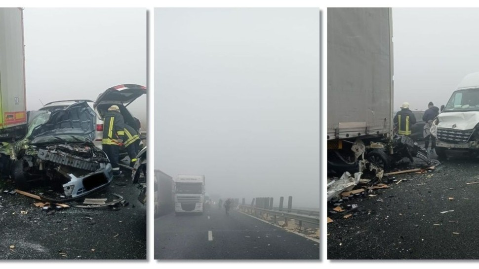 Accident cumplit pe autostradă. 7 mașini sunt implicate. Pompierii intervin la fața locului