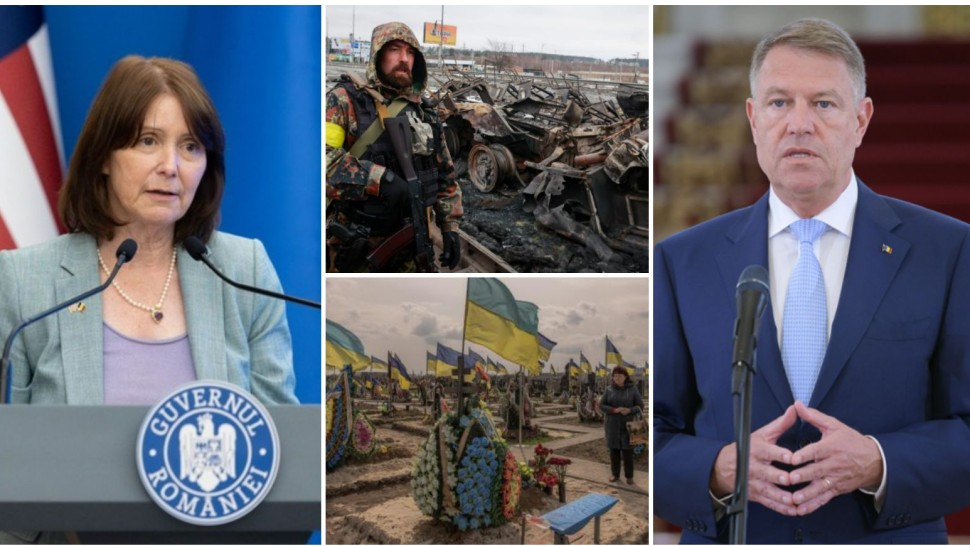 Ambasadoarea SUA în România și președintele Klaus Iohannis anunțuri la 1.000 de zile de război în Ucraina