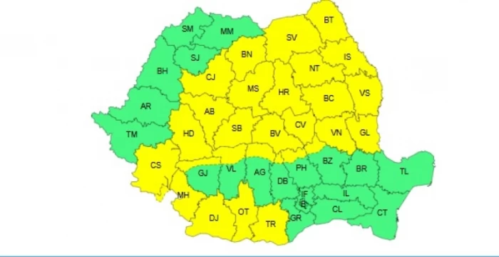Zonele afectate de codul galben de vreme severăFoto: ANM
