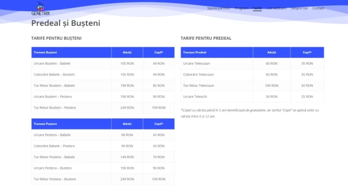 Prețuri telecabină Bușteni 2025