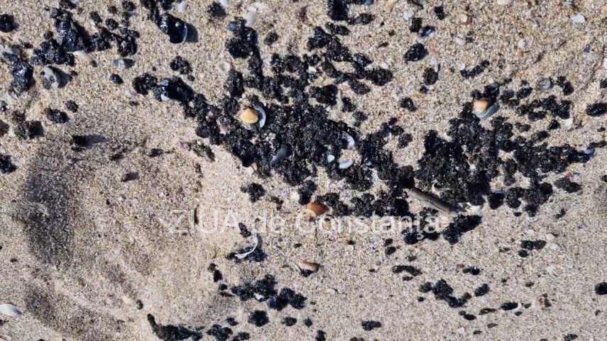Poluare suspectă la Eforie Nord pe plajă. Depuneri negre lipicioase și vâscoase. Specialiștii au luat probe