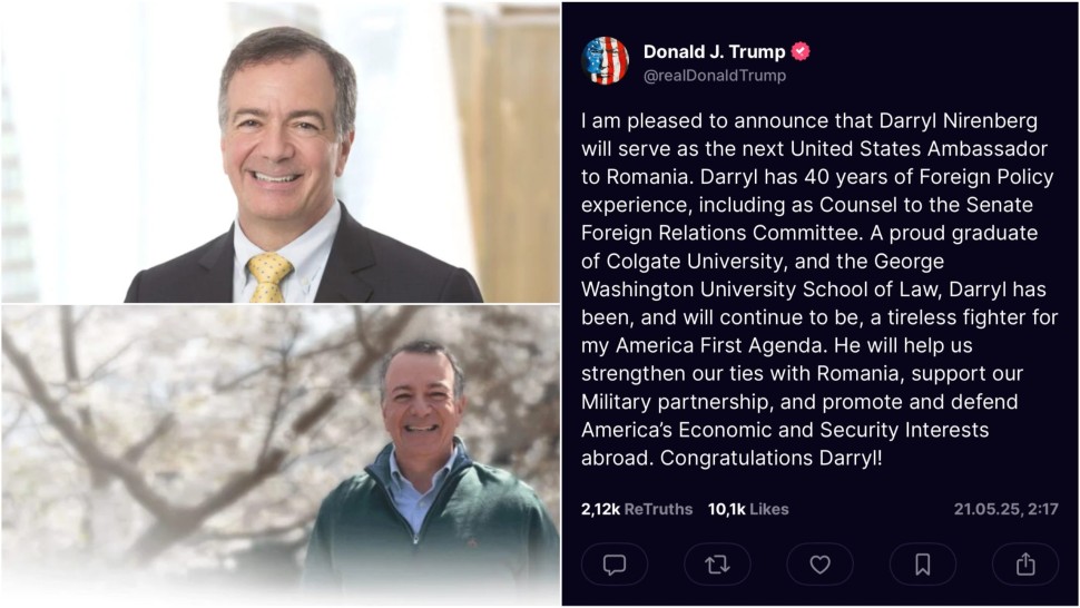 Darryl Nirenberg anunțat oficial de Donald Trump drept noul ambasador al SUA în România Actual lobbist care a lucrat și în Senatul SUA