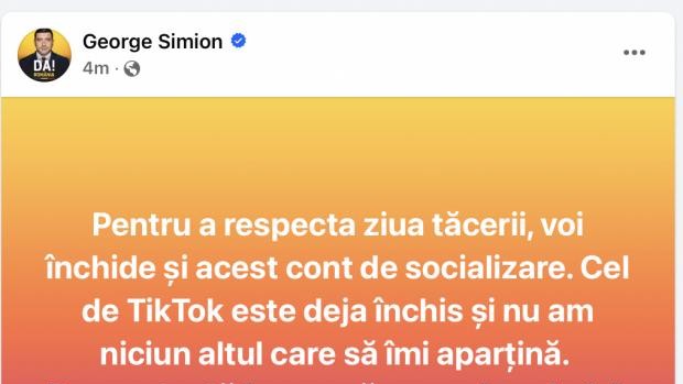 George Simion și-a închis singur conturile de TikTok și Facebook anunțând asta oficial Susținătorii săi au lansat însă mesaje că i-au fost șterse de altcineva