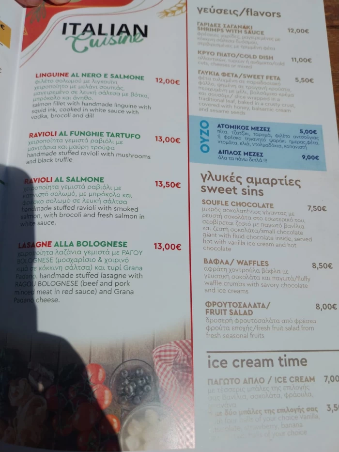 Meniu mâncare Grecia