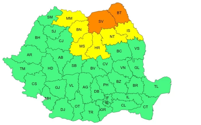 Alerte ANM cod galben și cod portocaliuFoto: meteoromania.ro
