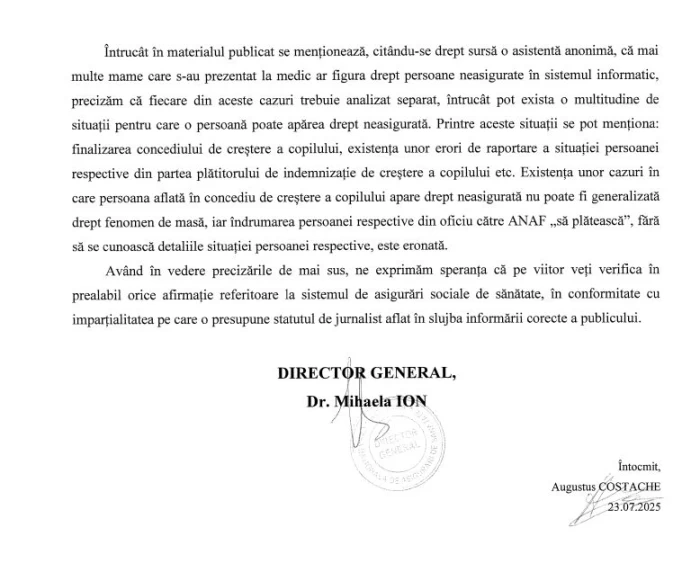 Răspunsul CNAS la solicitarea MediaFlux