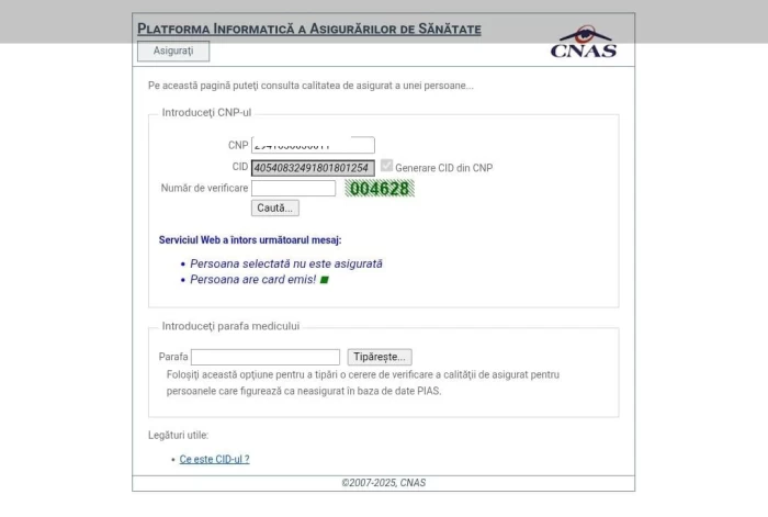 Verificarea calității de a asigurat a pacientei, pe data de 23 iulie
