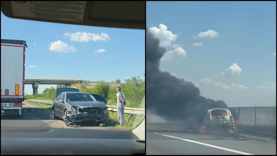 EXCLUSIV Accident pe A1 în dreptul localității Ionești Dâmbovița Coada s-a întins pe 6 - 8 kilometri FOTO și VIDEO