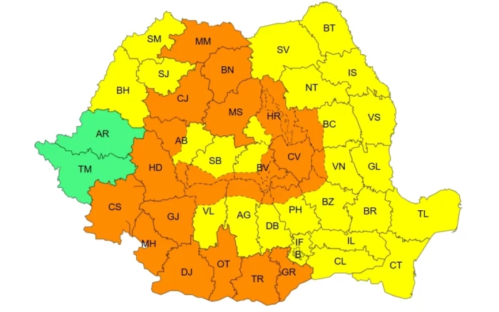 Cod portocaliu de vreme rea în România