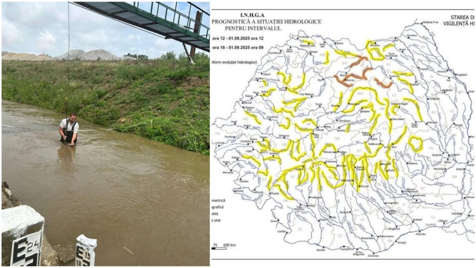 Risc de inundații până luni dimineața Cod portocaliu și galben pe râuri din mai multe județe HARTĂ