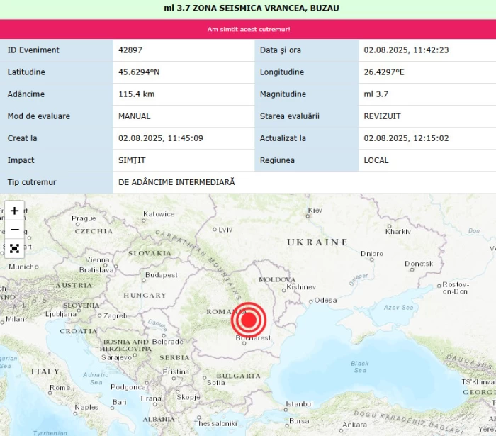 Cutremure în România și la granița cu Serbia